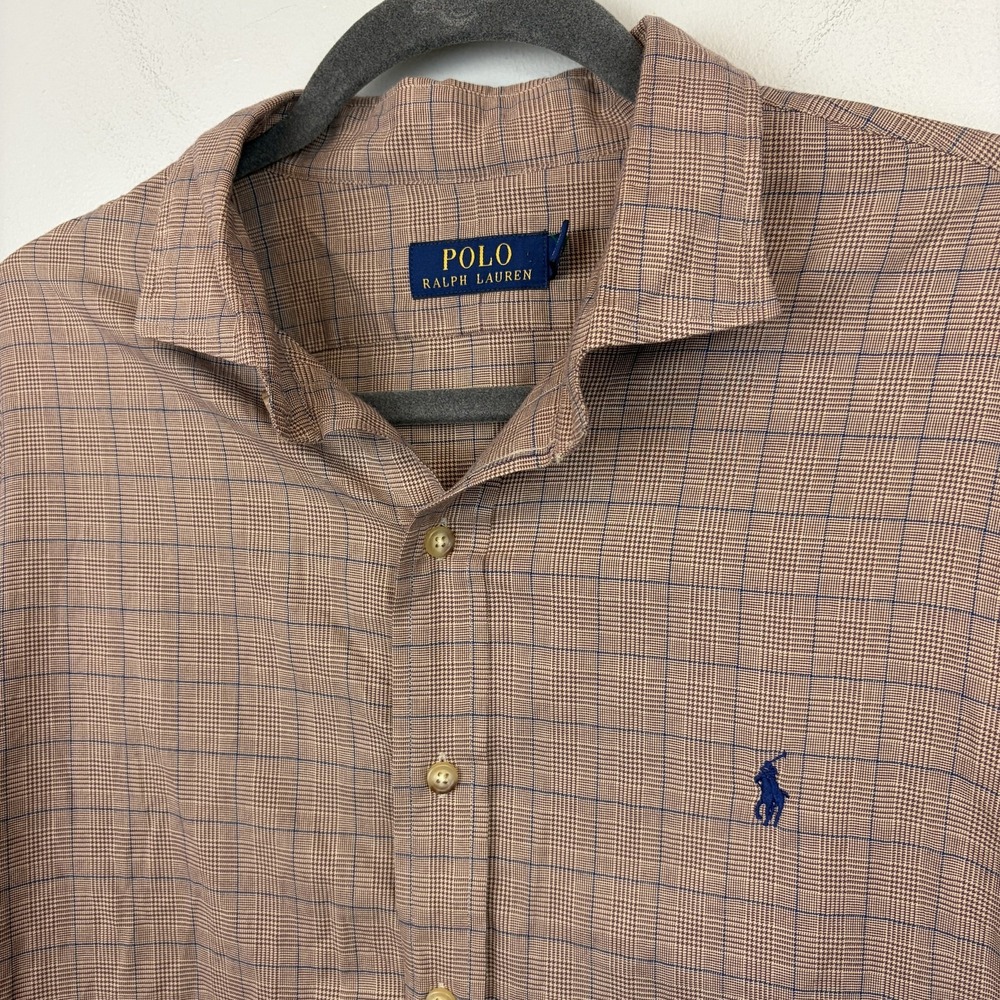 Polo Ralph Lauren Shirt Mens XL Brown Check Long Sleeve‎ Button Front Cotton
